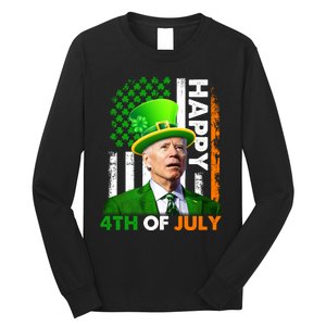 Happy 4th Of July Joe Biden St Patricks Day Leprechaun American Flag Long Sleeve Shirt