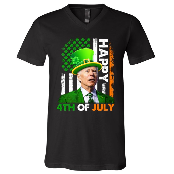 Happy 4th Of July Joe Biden St Patricks Day Leprechaun American Flag V-Neck T-Shirt