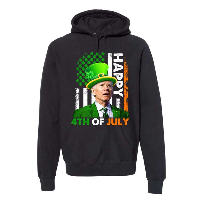 Happy 4th Of July Joe Biden St Patricks Day Leprechaun American Flag Premium Hoodie