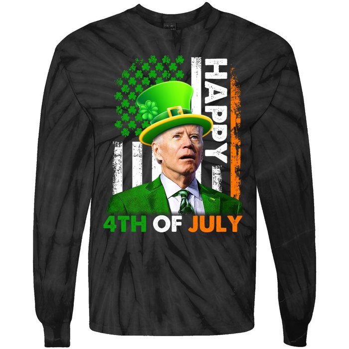 Happy 4th Of July Joe Biden St Patricks Day Leprechaun American Flag Tie-Dye Long Sleeve Shirt