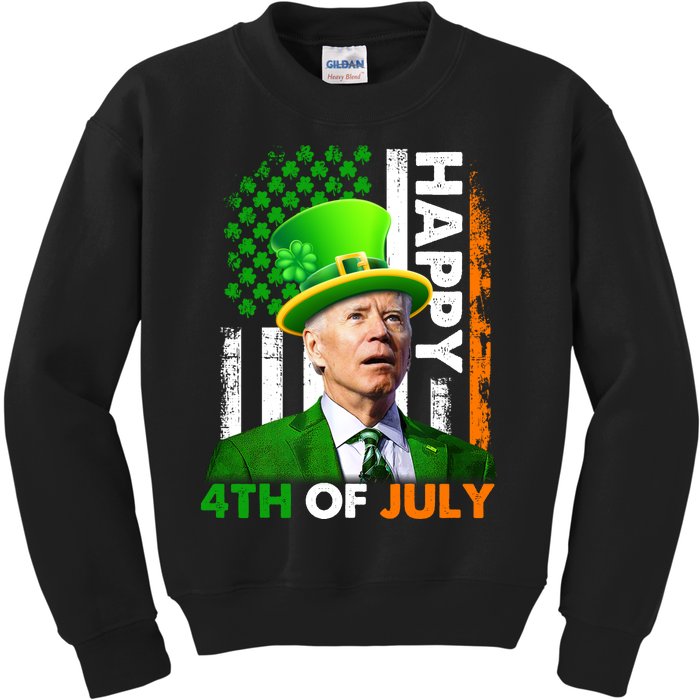 Happy 4th Of July Joe Biden St Patricks Day Leprechaun American Flag Kids Sweatshirt