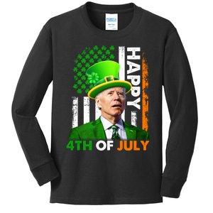 Happy 4th Of July Joe Biden St Patricks Day Leprechaun American Flag Kids Long Sleeve Shirt