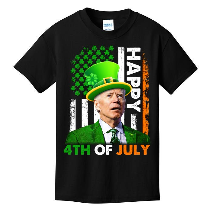 Happy 4th Of July Joe Biden St Patricks Day Leprechaun American Flag Kids T-Shirt