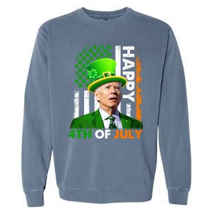 Happy 4th Of July Joe Biden St Patricks Day Leprechaun American Flag Garment-Dyed Sweatshirt