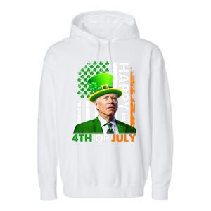 Happy 4th Of July Joe Biden St Patricks Day Leprechaun American Flag Garment-Dyed Fleece Hoodie