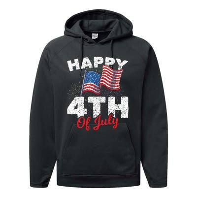 Happy 4th Of July Patriotic American US Flag 4th Of July Performance Fleece Hoodie