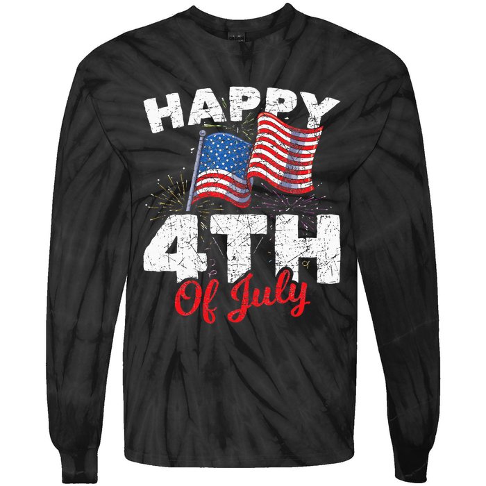 Happy 4th Of July Patriotic American US Flag 4th Of July Tie-Dye Long Sleeve Shirt