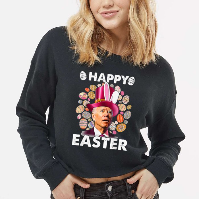 Happy 4th Of July Easter Biden Confused Rabbit Bunny Eggs  Cropped Pullover Crew