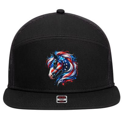 Horse 4th Of July Patriotic Horse Graphic American Flag 7 Panel Mesh Trucker Snapback Hat