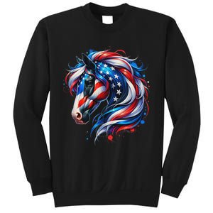 Horse 4th Of July Patriotic Horse Graphic American Flag Sweatshirt