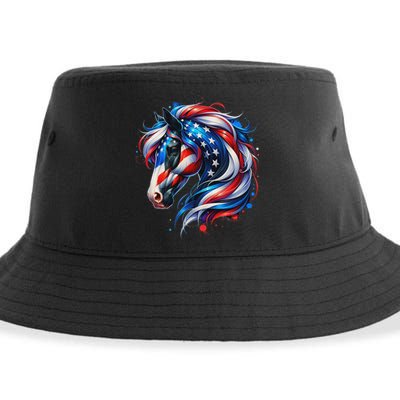 Horse 4th Of July Patriotic Horse Graphic American Flag Sustainable Bucket Hat