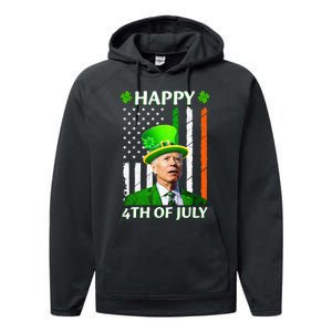 Happy 4th Of July Funny Joe Biden Confused St Patricks Day  Performance Fleece Hoodie