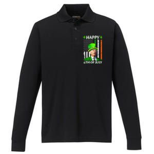 Happy 4th Of July Funny Joe Biden Confused St Patricks Day  Performance Long Sleeve Polo