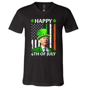 Happy 4th Of July Funny Joe Biden Confused St Patricks Day  V-Neck T-Shirt