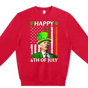 Happy 4th Of July Funny Joe Biden Confused St Patricks Day  Premium Crewneck Sweatshirt