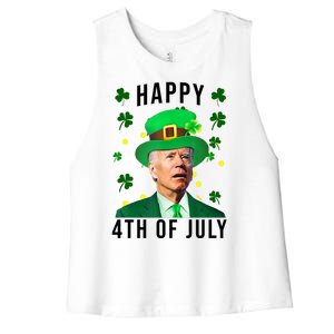 Happy 4th Of July Joe Biden St Patrick's Day Funny Women's Racerback Cropped Tank