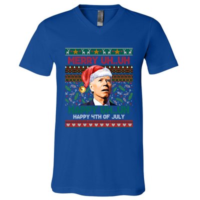 Happy 4th Of July Joe Biden Merry Uh Uh Ugly Christmas Gift V-Neck T-Shirt