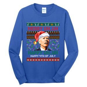 Happy 4th Of July Joe Biden Merry Uh Uh Ugly Christmas Gift Tall Long Sleeve T-Shirt