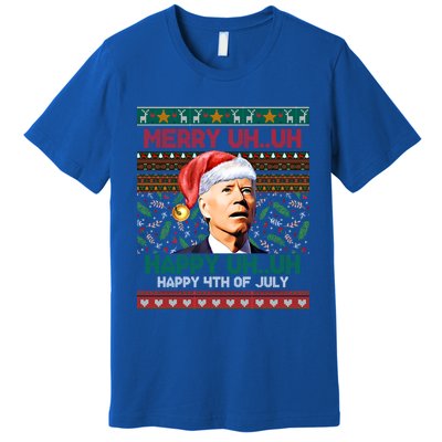 Happy 4th Of July Joe Biden Merry Uh Uh Ugly Christmas Gift Premium T-Shirt