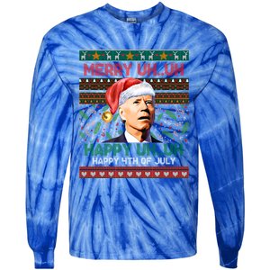 Happy 4th Of July Joe Biden Merry Uh Uh Ugly Christmas Gift Tie-Dye Long Sleeve Shirt