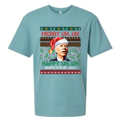 Happy 4th Of July Joe Biden Merry Uh Uh Ugly Christmas Gift Sueded Cloud Jersey T-Shirt