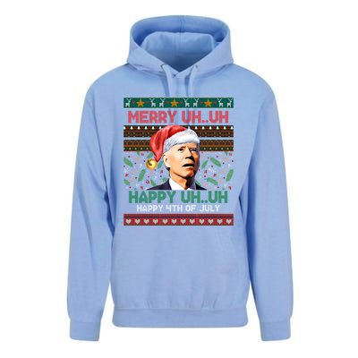 Happy 4th Of July Joe Biden Merry Uh Uh Ugly Christmas Gift Unisex Surf Hoodie