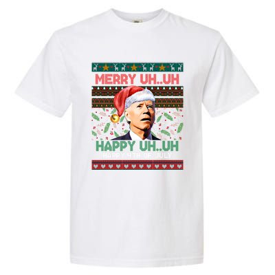 Happy 4th Of July Joe Biden Merry Uh Uh Ugly Christmas Gift Garment-Dyed Heavyweight T-Shirt