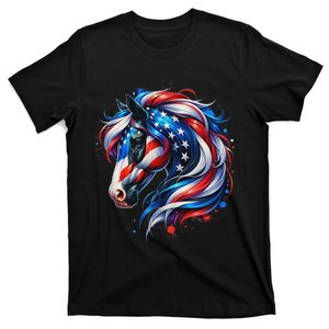 Horse 4th Of July Patriotic Horse Graphic American Flag T-Shirt