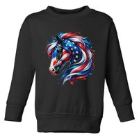 Horse 4th Of July Patriotic Horse Graphic American Flag Toddler Sweatshirt