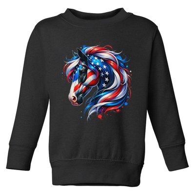 Horse 4th Of July Patriotic Horse Graphic American Flag Toddler Sweatshirt