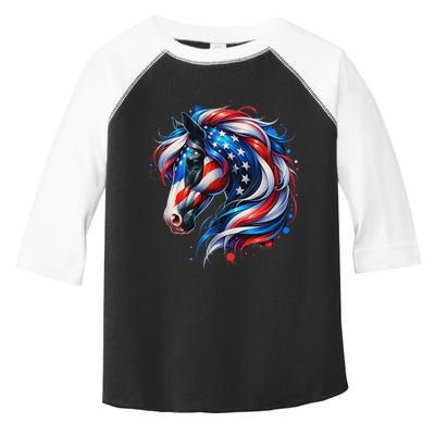 Horse 4th Of July Patriotic Horse Graphic American Flag Toddler Fine Jersey T-Shirt