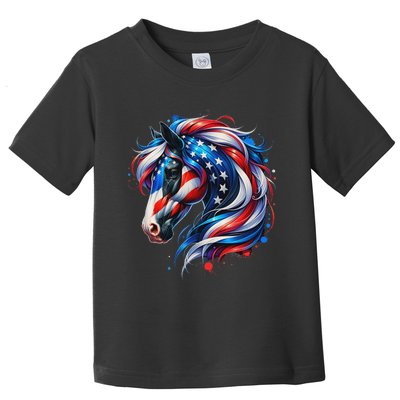 Horse 4th Of July Patriotic Horse Graphic American Flag Toddler T-Shirt