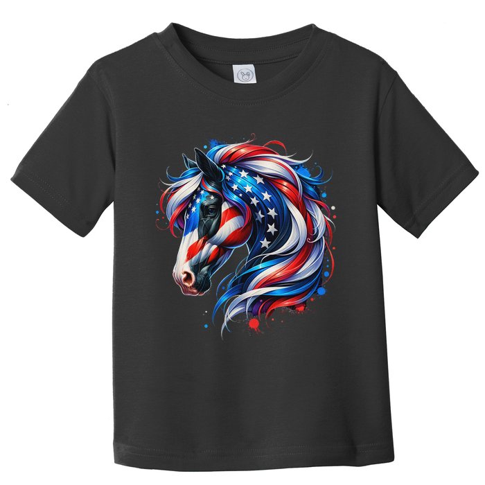 Horse 4th Of July Patriotic Horse Graphic American Flag Toddler T-Shirt