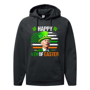 Happy 4th Of Easter Joe Biden St Patricks Day Leprechaun American Flag Performance Fleece Hoodie