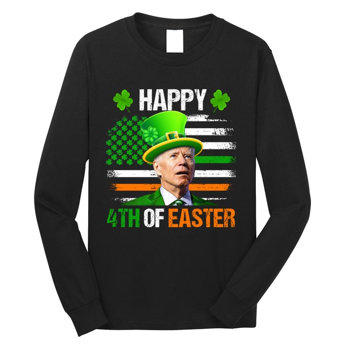 Happy 4th Of Easter Joe Biden St Patricks Day Leprechaun American Flag Long Sleeve Shirt