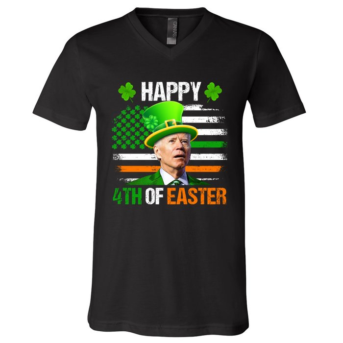 Happy 4th Of Easter Joe Biden St Patricks Day Leprechaun American Flag V-Neck T-Shirt