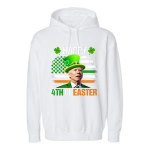 Happy 4th Of Easter Joe Biden St Patricks Day Leprechaun American Flag Garment-Dyed Fleece Hoodie