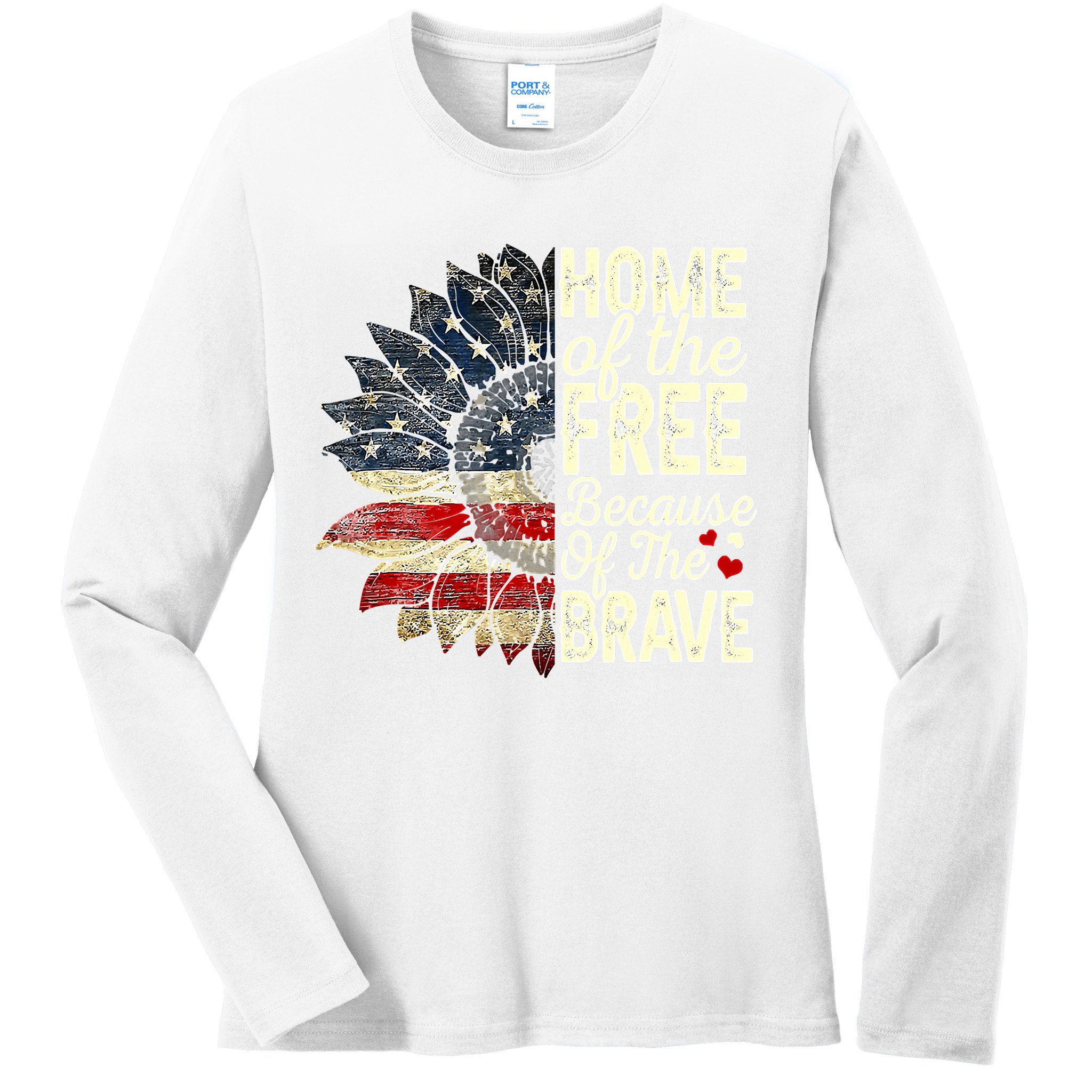 Happy 4th Of July Sunflower Ladies Long Sleeve Shirt