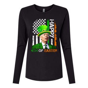 Happy 4th Of Easter Joe Biden St Patricks Day Leprechaun American Flag Womens Cotton Relaxed Long Sleeve T-Shirt