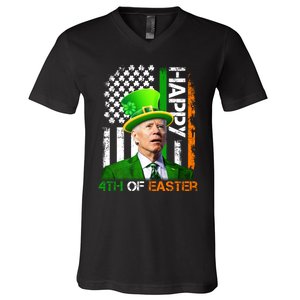 Happy 4th Of Easter Joe Biden St Patricks Day Leprechaun American Flag V-Neck T-Shirt