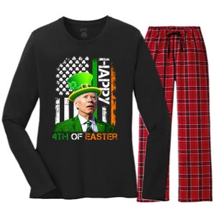 Happy 4th Of Easter Joe Biden St Patricks Day Leprechaun American Flag Women's Long Sleeve Flannel Pajama Set 