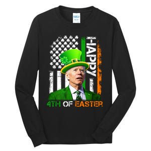 Happy 4th Of Easter Joe Biden St Patricks Day Leprechaun American Flag Tall Long Sleeve T-Shirt