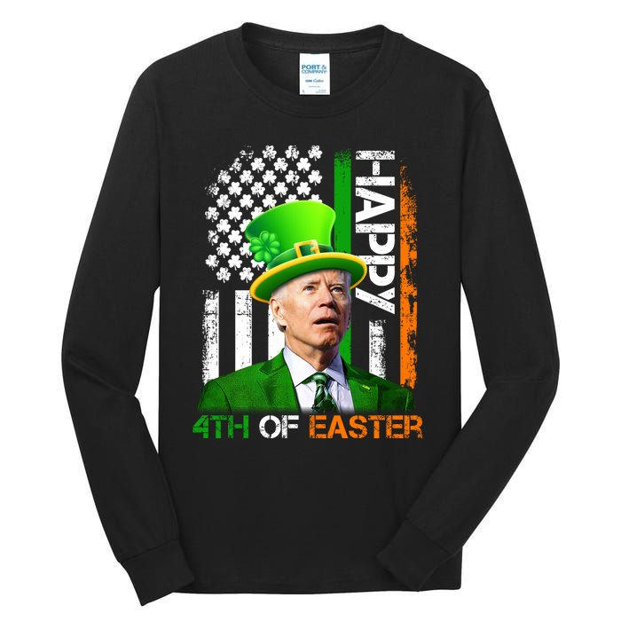 Happy 4th Of Easter Joe Biden St Patricks Day Leprechaun American Flag Tall Long Sleeve T-Shirt