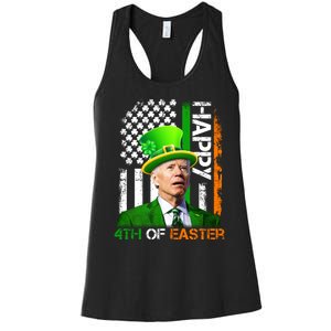 Happy 4th Of Easter Joe Biden St Patricks Day Leprechaun American Flag Women's Racerback Tank