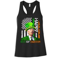 Happy 4th Of Easter Joe Biden St Patricks Day Leprechaun American Flag Women's Racerback Tank