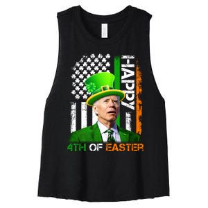 Happy 4th Of Easter Joe Biden St Patricks Day Leprechaun American Flag Women's Racerback Cropped Tank