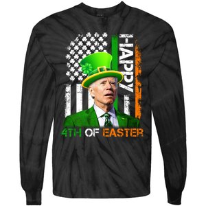 Happy 4th Of Easter Joe Biden St Patricks Day Leprechaun American Flag Tie-Dye Long Sleeve Shirt