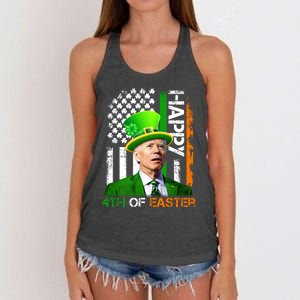 Happy 4th Of Easter Joe Biden St Patricks Day Leprechaun American Flag Women's Knotted Racerback Tank