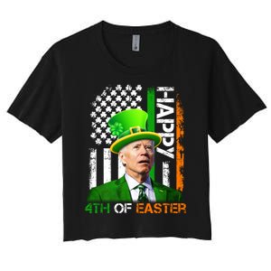 Happy 4th Of Easter Joe Biden St Patricks Day Leprechaun American Flag Women's Crop Top Tee