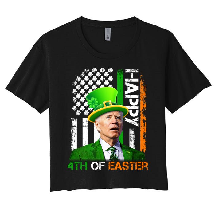 Happy 4th Of Easter Joe Biden St Patricks Day Leprechaun American Flag Women's Crop Top Tee